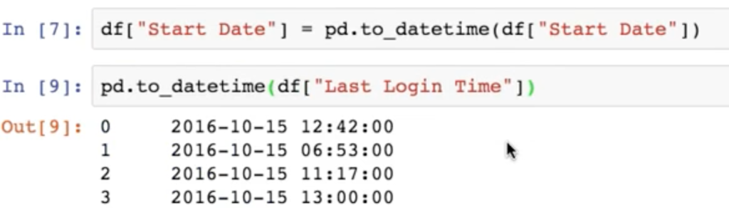 Example of Start Date with pd.to.datetime () Method