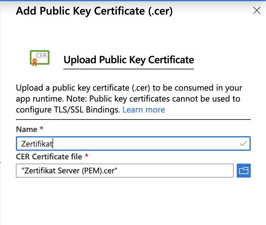 Upload Public Key Certifcate