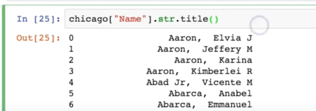 Example of columns in title with .str.title() method